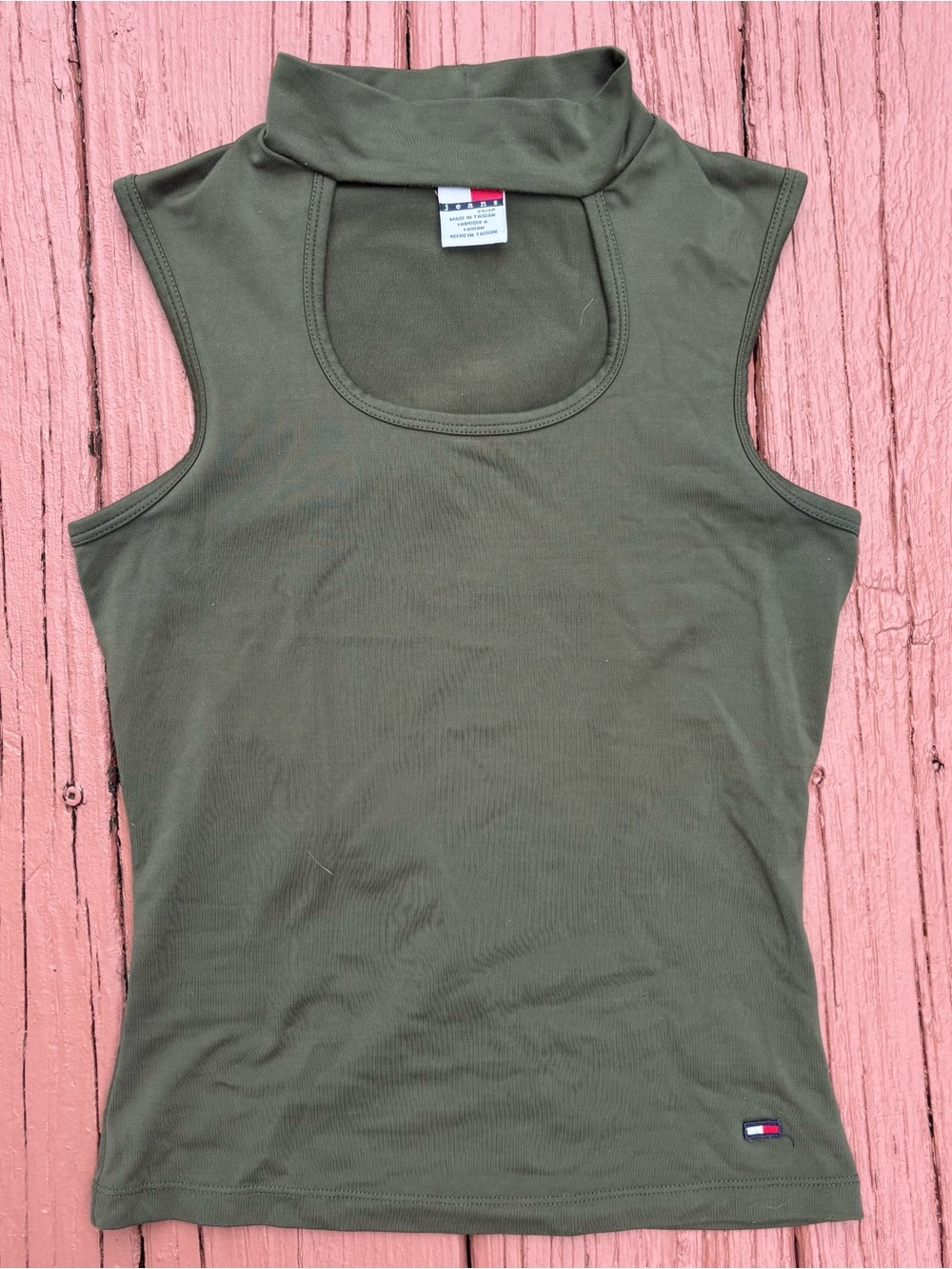 Tommy Hilfiger Olive Green Sleeveless Mock Neck Tank with Keyhole cutout size XS